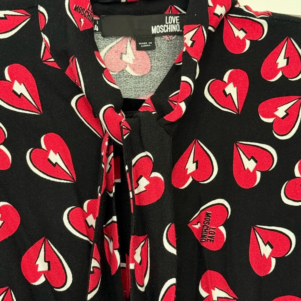 Moschino Black and Red Heart Long Sleeve Maxi Dress US size 8 - Picture 2 of 6